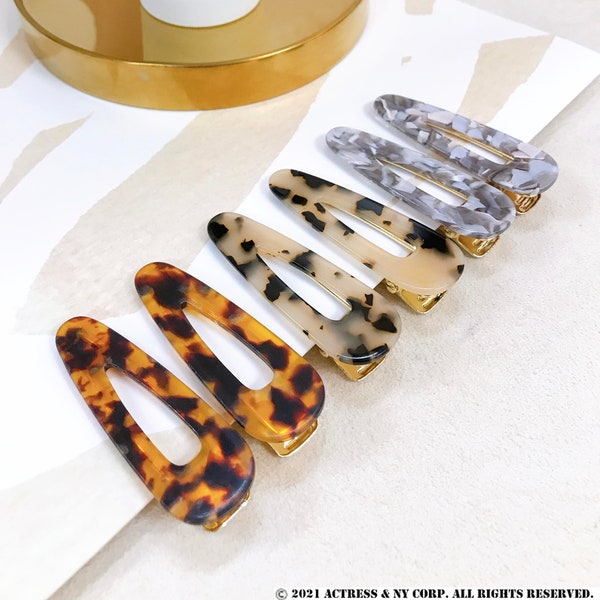 2pcs SET,  Tear Drop Rectangle Tortoise Shell Hair Clips, Minimalist Leopard Hair Clips, Boho Style, Hair Clip for Thin and Thick Hair