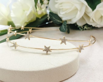 Star Headband Gold Silver, Starburst Crystal Headband, Celestial Star Hair Jewelry, Star Wedding Hair Accessory, Star Bridal Headband, Favor