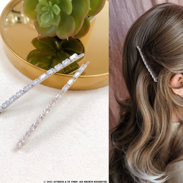 Minimalist Hair Pin, Cubic Zirconia Bobby Pin, Art Deco Hair Clip, Statement Hair Accessory, Gold Silver Hair Clip, Wedding Bridal Hair Clip