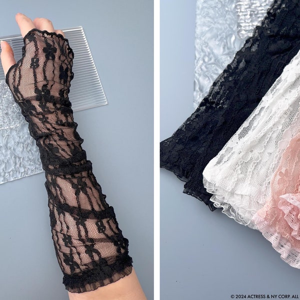 Lace Fingerless Gloves, Lace Cuffs, Breathable Lace XX Long Gloves, Sheer Lace Arm Sleeves, Arm Warmer, Evening Gloves,Wedding Bridal Gloves