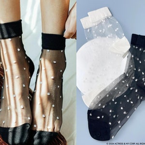 Women's Socks, Polka Dot Socks, Sheer Nylon Socks, Crew Socks, Quarter Length Socks, Breathable Socks, Casual Socks, Fashionable Socks