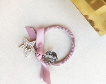 Star Ponytail Pink Scrunchies, Pearl Ponytail, Ribbon Ponytail, Stone Ponytail, Romantic Ponytail Holder, Elastic Hair Tie, Elastic Band