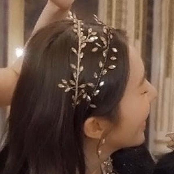 Boho Leafvine Headband, Gold Silver Statement Hair Piece, Crystal Wedding Hair Accessories, Leaf Headband, Bridal Headband, Bridesmaid gift