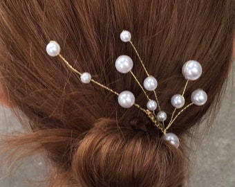 Hair Comb Gold, Hair Comb Stick, Pearl Hair Comb, Bridal Head Piece, Pearl Hair Jewelry, Wedding Prom Hair Jewelry, Women, Birthday Gift