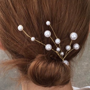 Hair Comb Gold, Hair Comb Stick, Pearl Hair Comb, Bridal Head Piece, Pearl Hair Jewelry, Wedding Prom Hair Jewelry, Women, Birthday Gift image 1