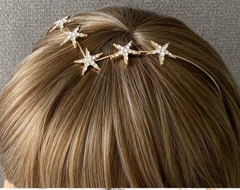 Crystal Star Headband , Starburst Crystal Back Headpiece, Celestial Star Hair Jewelry, Star Wedding Hair Accessory, Star Bridal Headband