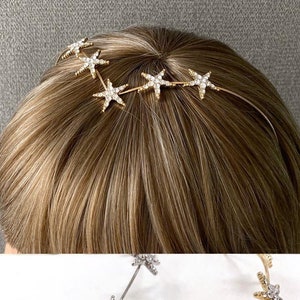 Crystal Star Headband , Starburst Crystal Back Headpiece, Celestial Star Hair Jewelry, Star Wedding Hair Accessory, Star Bridal Headband
