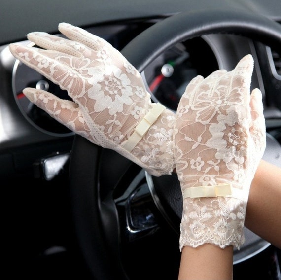 Soft Breathable Lace Wrist Gloves Lace Bow Gloves Sheer Warmers