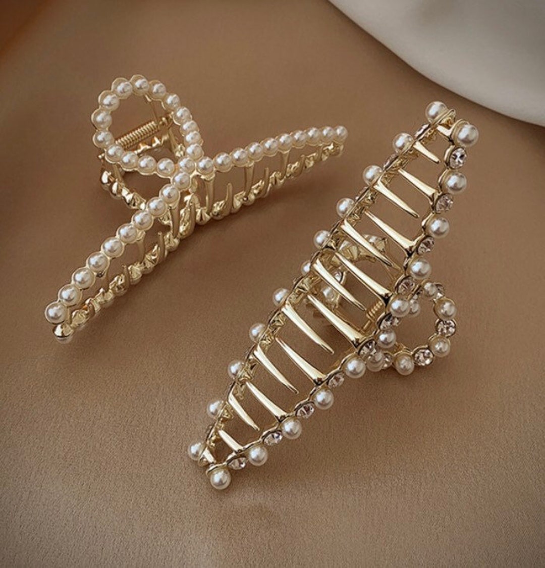 Big Pearls Beads Ends Golden Metal Hair Sticks For Women U Shape