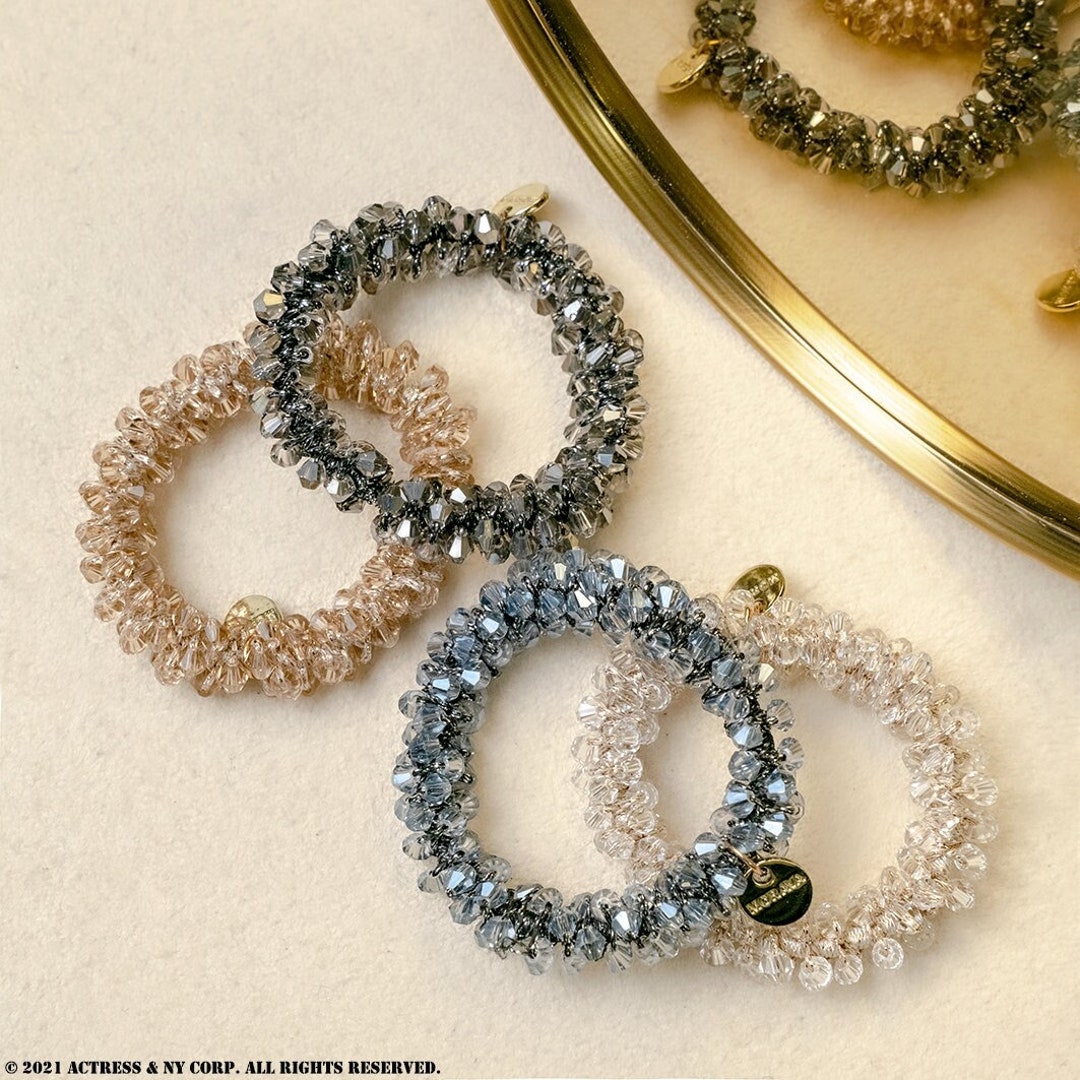 Crystal Beaded Hair Scrunchies, Crystal Beads Hair Tie, Pony Tail