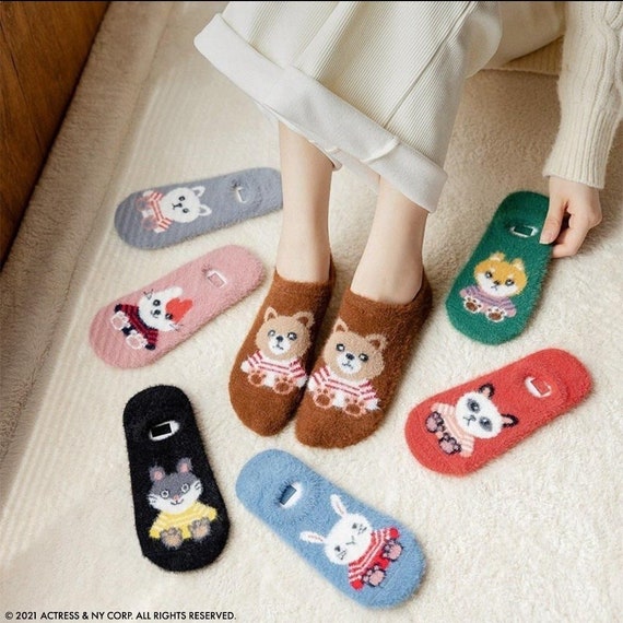 Cute Animal Soft Stretchy Slipper Socks Cozy Warm Fuzzy - Etsy