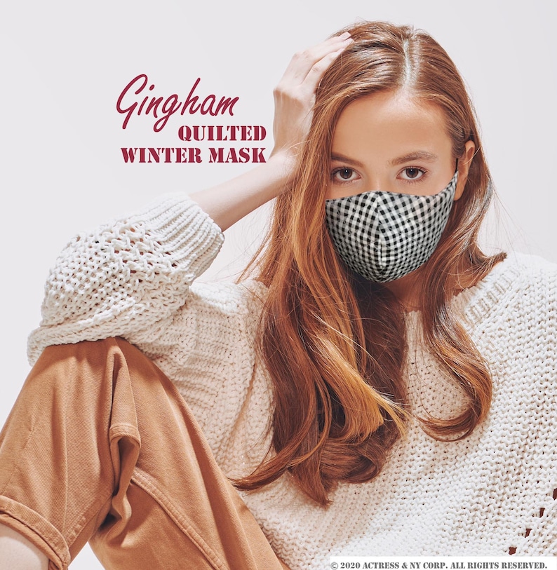 Buy5 Get1 Free Quilted Mask, Stylish Reusable Mask, Gingham Face Mask, Adjustable Size, Perfect for Daily & Formal Event image 8