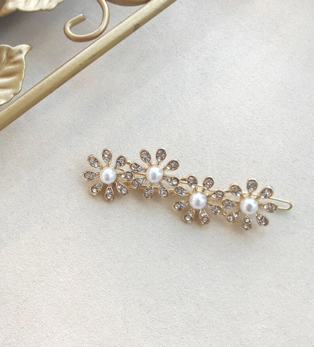 Flower Crystal Hair Clip, Art Deco Hair Clip, Infinity Hair Clip, Gold