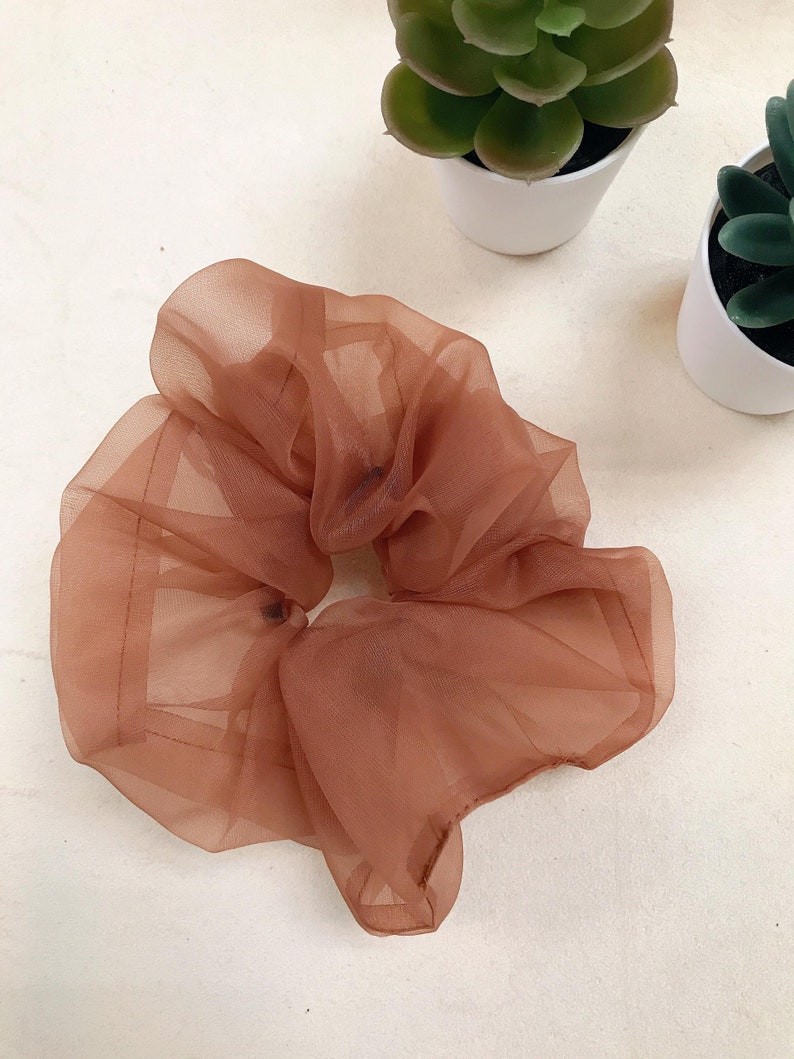 Oversized Organza Scrunchie, Tulle Scrunchie, Chiffon Scrunchie, Mesh Scrunchie, Scrunchie Sets, Hair Tie Bracelet ,Hair Tie Brown