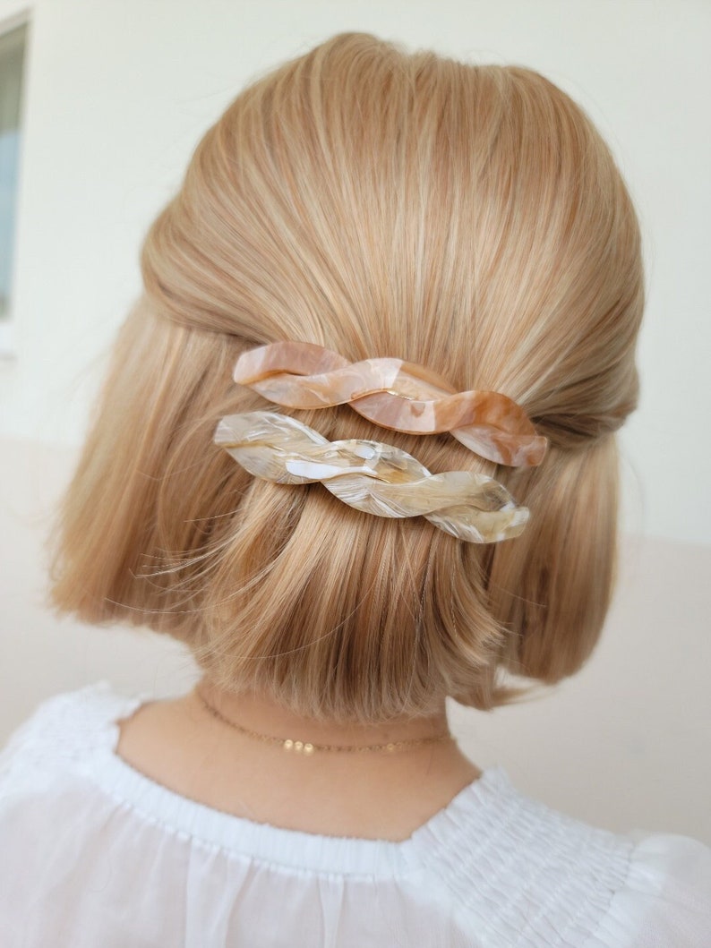 Twisted Marble Hair Barrette, Twisted Bar Barrette, Hair Clip for Thin and Thick Hair, Sisters and Girlfriends Gift, Daily Hair Clip zdjęcie 4