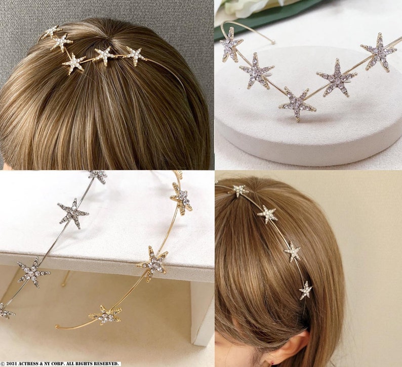 Crystal Star Headband , Starburst Crystal Back Headpiece, Celestial Star Hair Jewelry, Star Wedding Hair Accessory, Star Bridal Headband image 1