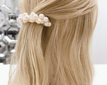 Dainty Pearl Hair Barrette, Pearl Hair Clip, Pearl Hair Barrette for Thick Long Hair, Bridal Hair Clip, Classic Pearl Clip, Bun Holder