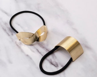Minimalist Metal hair holder, Brushed Gold Ponytail Cuff, Hair Scrunchie, Elastic hair tie, Hair Accessory Gift for her