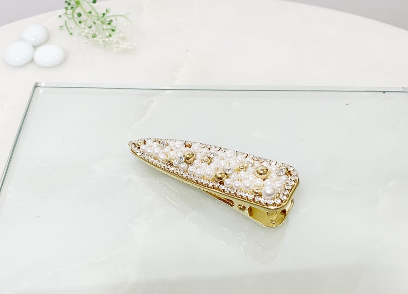 Hair Clip Gold Crystal Hair Clip Pearl Hair Clip Hair Pin Etsy