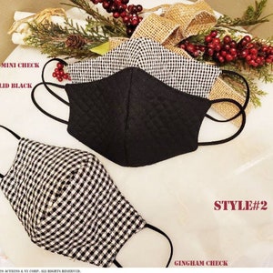 Buy5 Get1 Free Quilted Mask, Stylish Reusable Mask, Gingham Face Mask, Adjustable Size, Perfect for Daily & Formal Event image 7