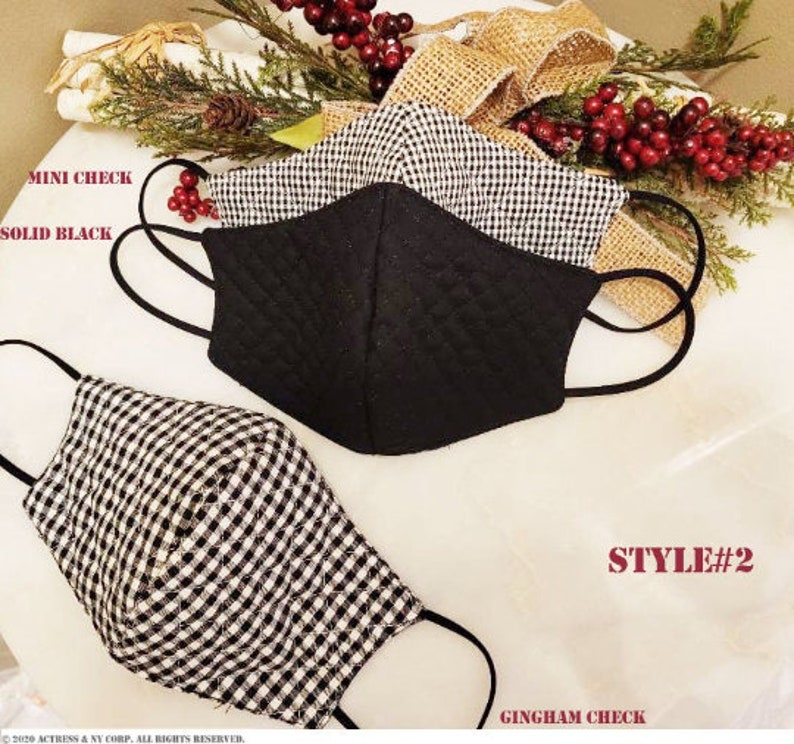 Buy5 Get1 Free Quilted Mask, Stylish Reusable Mask, Gingham Face Mask, Adjustable Size, Perfect for Daily & Formal Event image 7