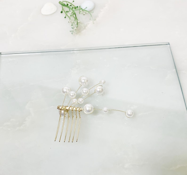 Hair Comb Gold, Hair Comb Stick, Pearl Hair Comb, Bridal Head Piece, Pearl Hair Jewelry, Wedding Prom Hair Jewelry, Women, Birthday Gift image 2