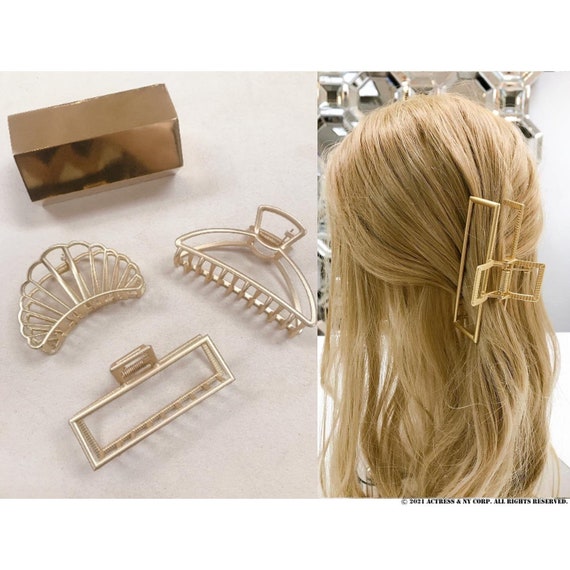 Minimal Metal Hair Claw Clip for French Twist, Hollow Rectangle