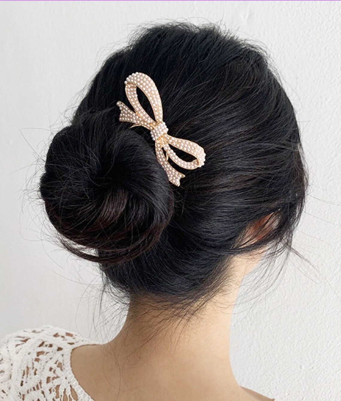 Bow Pearl Minimalist Hair Pin Ribbon Bun Holder Hair Fork Etsy
