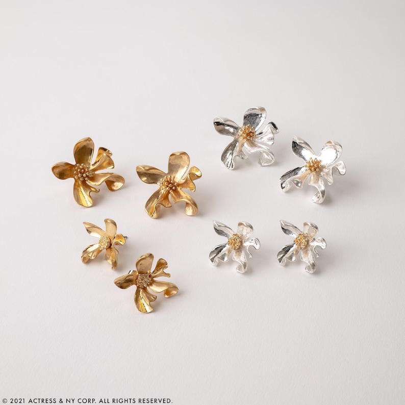 Large Stud Earrings Gold Silver Statement Earrings Bridal - Etsy