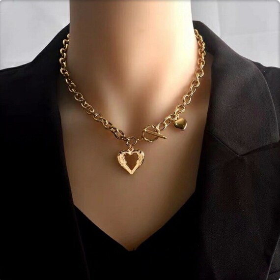 Gold Heart Toggle Necklace Chunky Gold 