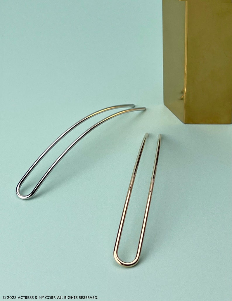 Extra Long Minimalist Hair Folk, Strong Hold Bun Holder, Gold Silver Hair Pick, Wire Hair Pin, Updo Bun, Simple Hair Prong, Metal Hair Stick image 3