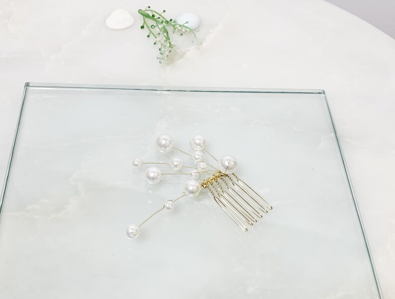 Hair Comb Gold, Hair Comb Stick, Pearl Hair Comb, Bridal Head Piece, Pearl Hair Jewelry, Wedding Prom Hair Jewelry, Women, Birthday Gift image 4