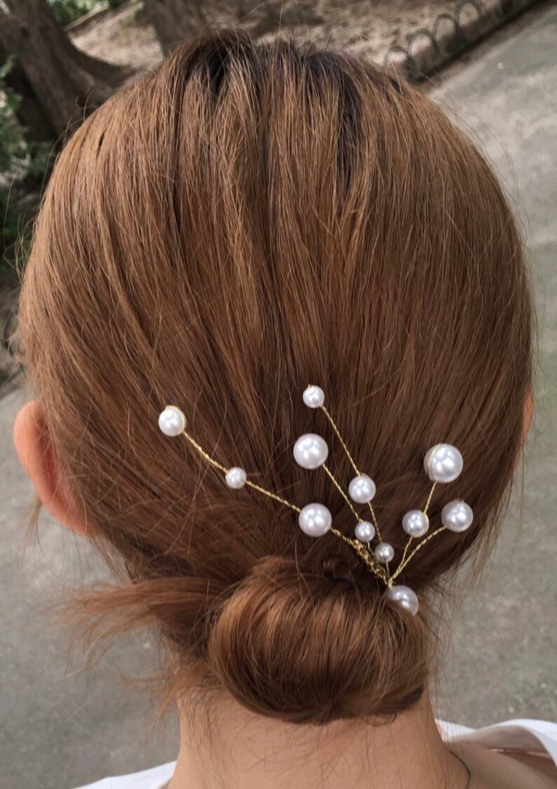 Hair Comb Gold, Hair Comb Stick, Pearl Hair Comb, Bridal Head Piece, Pearl Hair Jewelry, Wedding Prom Hair Jewelry, Women, Birthday Gift image 1