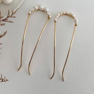 Freshwater Pearl Hair Pin Gold Bun Holder Metal Hair Fork - Etsy