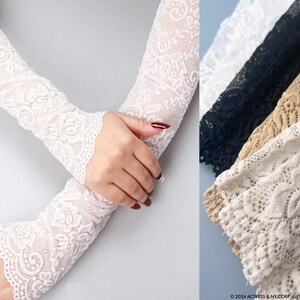 Lace Fingerless Gloves, Soft Lace XX Long Gloves, Lace Cuffs, Arm Sleeves, Sheer Arm Warmers, UV Protect Sleeves,Bridal Gloves