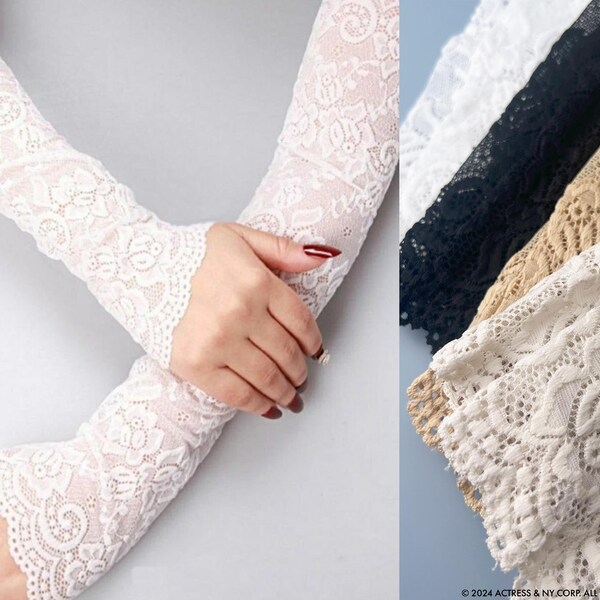 Lace Fingerless Gloves, Soft Lace XX Long Gloves, Lace Cuffs, Arm Sleeves, Sheer Arm Warmers, UV Protect Sleeves,Bridal Gloves