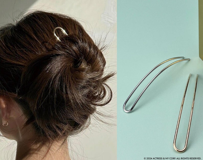 Extra Long Minimalist Hair Folk, Strong Hold Bun Holder, Gold Silver Hair Pick, Wire Hair Pin, Updo Bun, Simple Hair Prong, Metal Hair Stick image 1