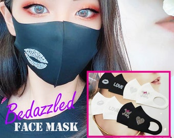 Buy5 Get1 Free Crystalized Face Mask, Easy Breathe Mask, Glam Rhinestone Face Mask, Lip Love Heart Skull Mask, Gift for her under 10, Favor