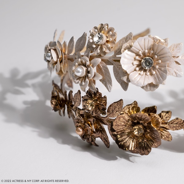 Statement Flower Headband, Vintage Look Headband, Antique Gold Headpiece, Bridal Wedding Headpiece, Special Occasion Hair Accessories