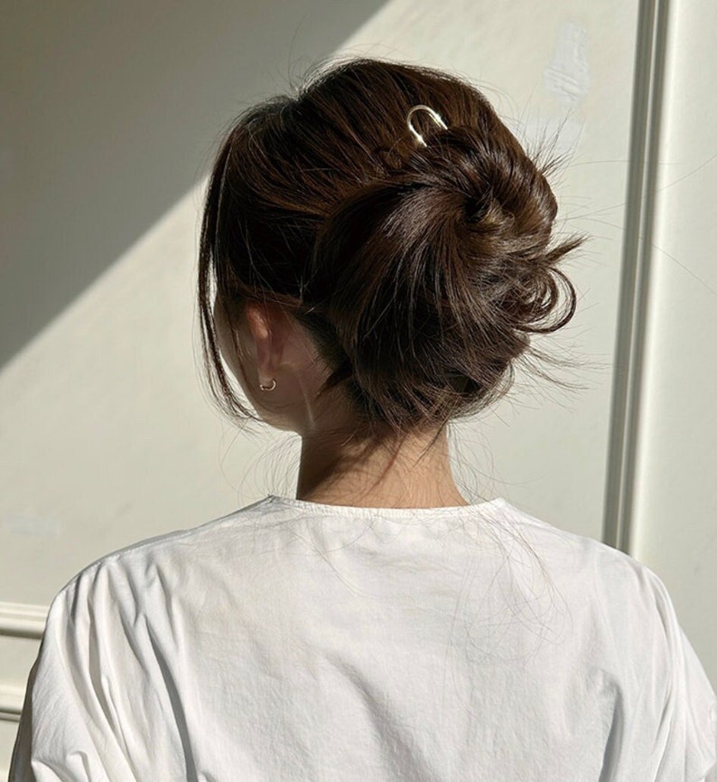 Extra Long Minimalist Hair Folk, Strong Hold Bun Holder, Gold Silver Hair Pick, Wire Hair Pin, Updo Bun, Simple Hair Prong, Metal Hair Stick image 8