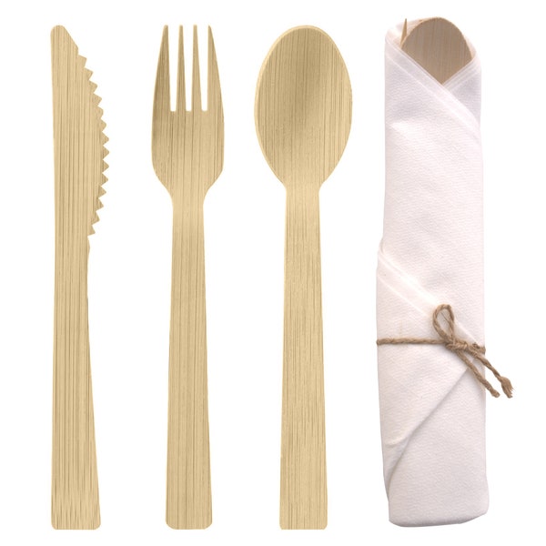 Disposable Bamboo Pre Rolled Utensil Set Perfect for Parties, Weddings and other events