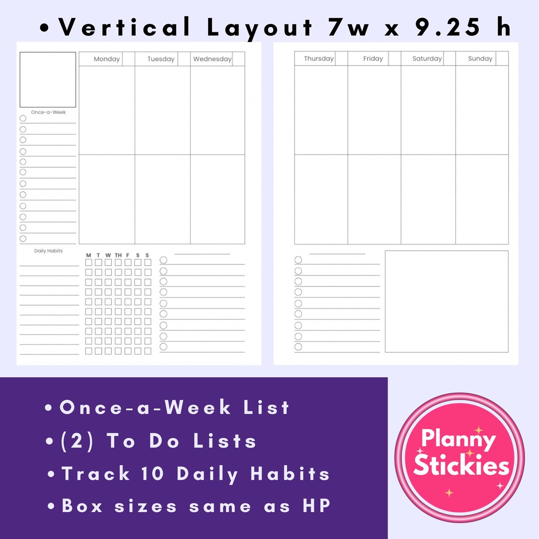 Printable Vertical Weekly Planner Insert – HP Classic Size (7x9.25 ...