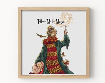 Girl wizards school Fandom cross stitch pattern Hand embroidery design Beginner needlepoint scheme Digital pdf file