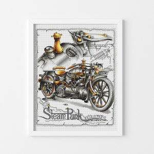 Vintage detailed moto Steampunk cross stitch pattern Modern cross stitch design Hand embroidery design Cross stitch chart pdf