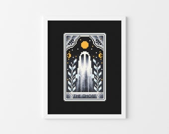 Ghost Tarot - Cross Stitch Pattern - Tarot Card Cross Stitch , Ghost , Moon , Stars , Major Arcana , Halloween Cross Stitch , Gothic , PDF