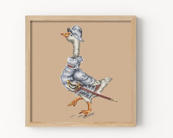 Goose Knight Cross Stitch Pattern, Animal Cross Stitch Design, Funky Goose Cross Stitch, Hand-drawn Cross Stitch, Funny Cross Stitch, PDF