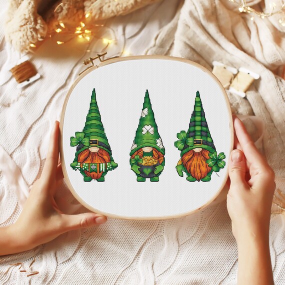 St Patricks Gnomes Counted Cross Stitch Gnome Cross Stitch Etsy