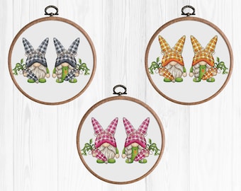 Easter Gnomes Bundle - Cross Stitch Pattern, 3 in 1 Cross Stitch Designs, Bunny-Ear Gnomes Xstitch, Easter DIY Decoration