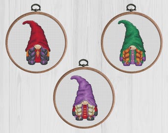 Witchy Gnomes - Cross Stitch Pattern, Halloween Witch Sisters, Instant Download