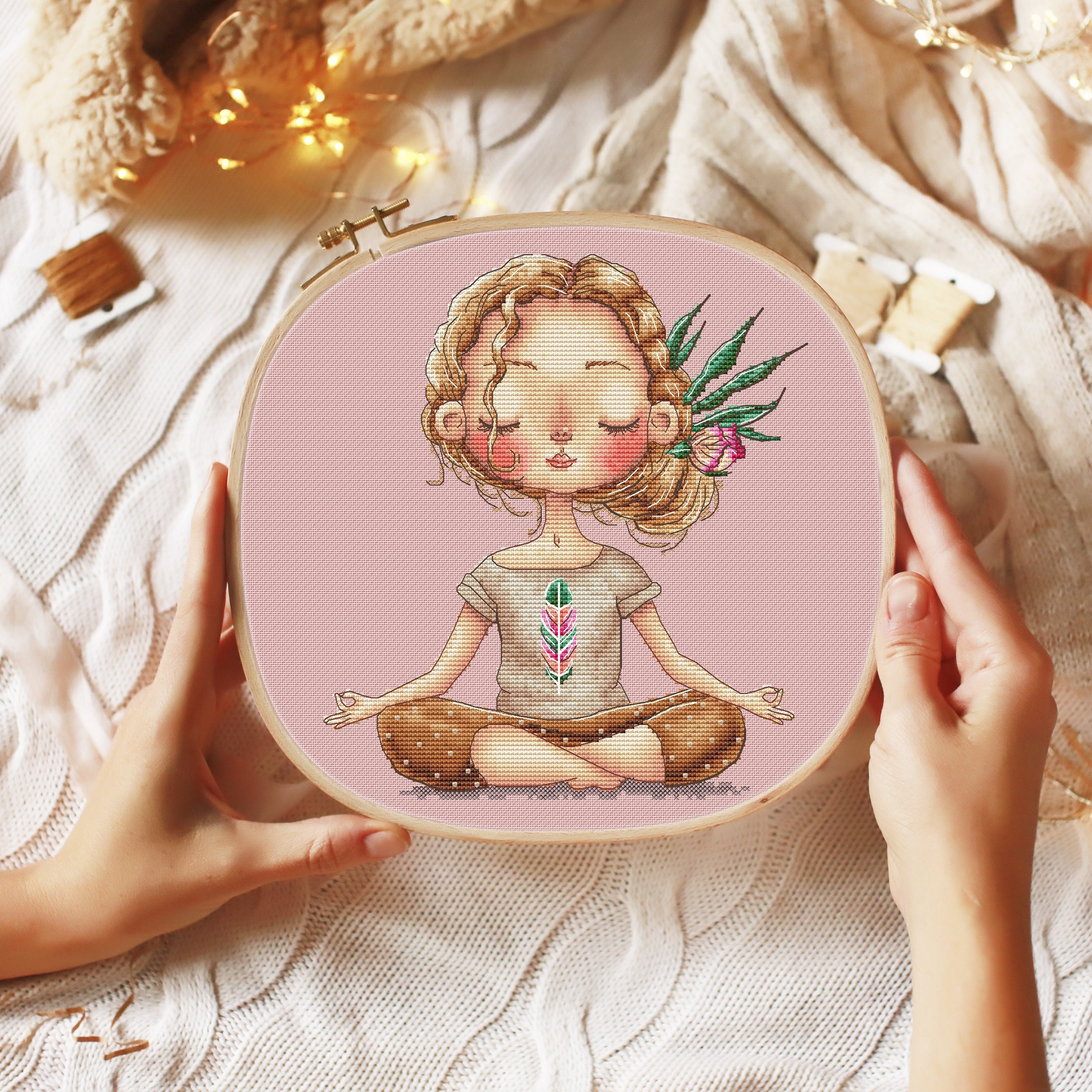 Yoga Girl Cross Stitch Pattern Lotus Position Cross Stitch Etsy Australia